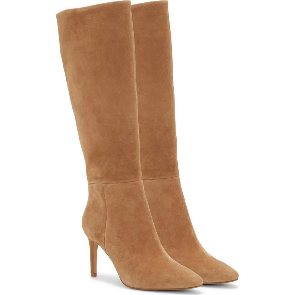 Women's Brown Rubber Arendie Knee-high Suede Side Zipper Boots